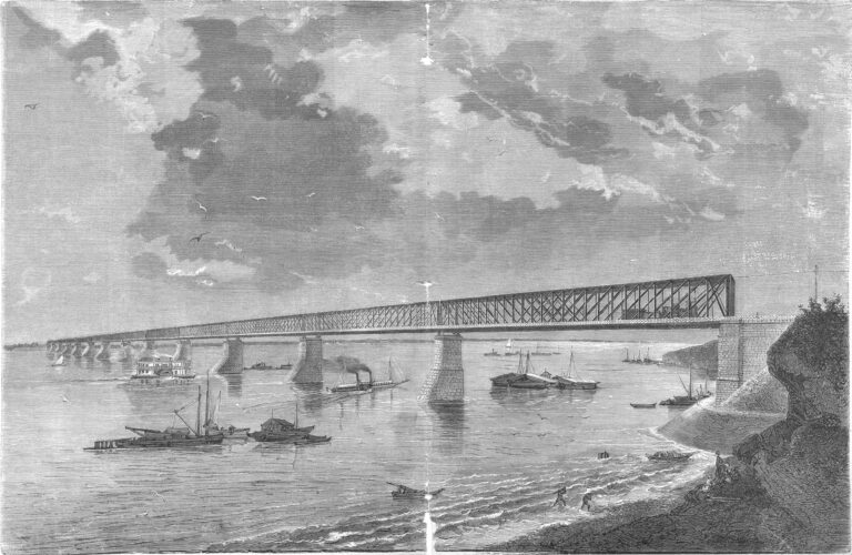 Сызранский (Александровский) мост через Волгу после его открытия в 1880 году. Гравюра