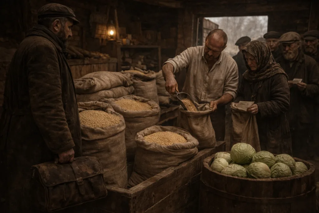 «Аптека» Т. Е. Гаврилова в амбаре Самариных. Визуализация по описанию из мемуаров, сгенерировано с помощью ИИ