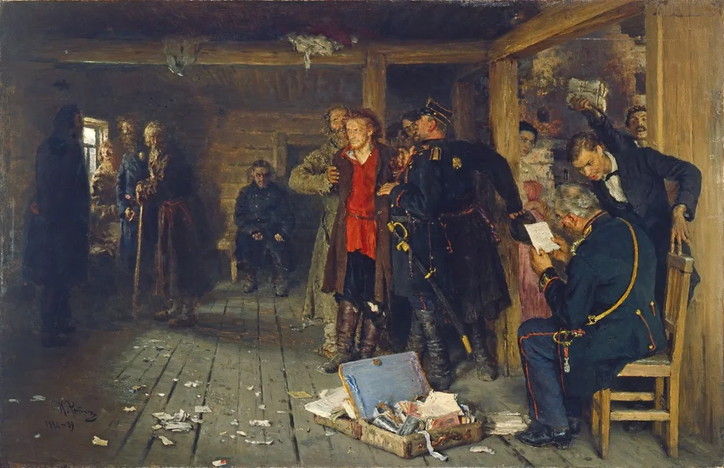 И. Е. Репин. «Арест пропагандиста», 1892 год.