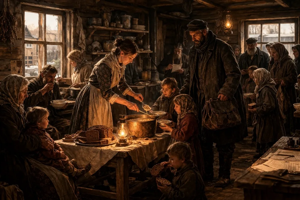 Столовая для нуждающихся. Визуализация по описанию из мемуаров, сгенерировано с помощью ИИ