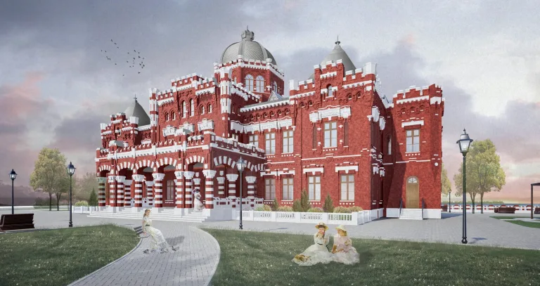 Главный фасад дома-дворца Самариных, 3D-визуализация