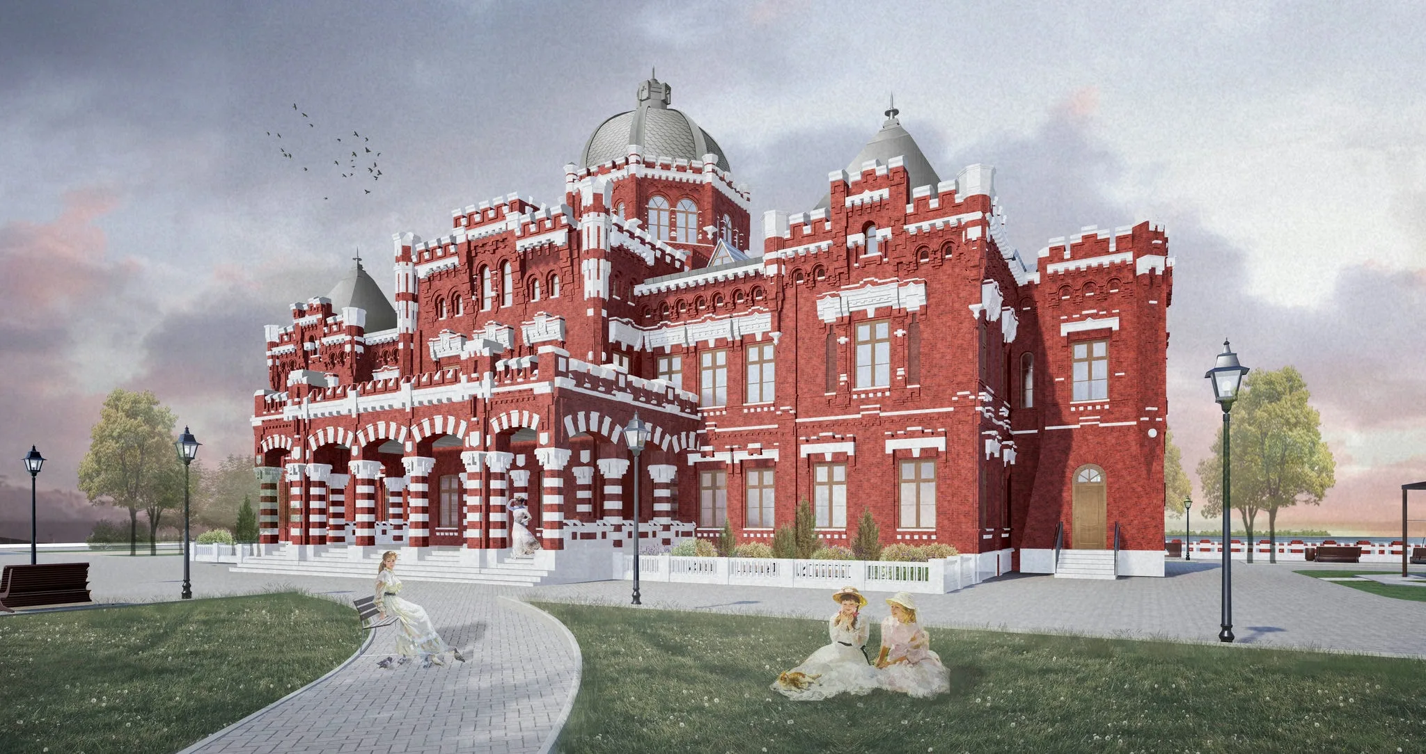 Главный фасад дома-дворца Самариных, 3D-визуализация