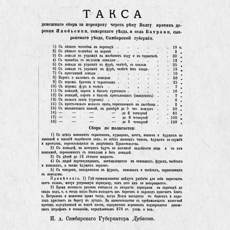 Такса за переправу через Волгу напротив Якобьевки, 1907 год